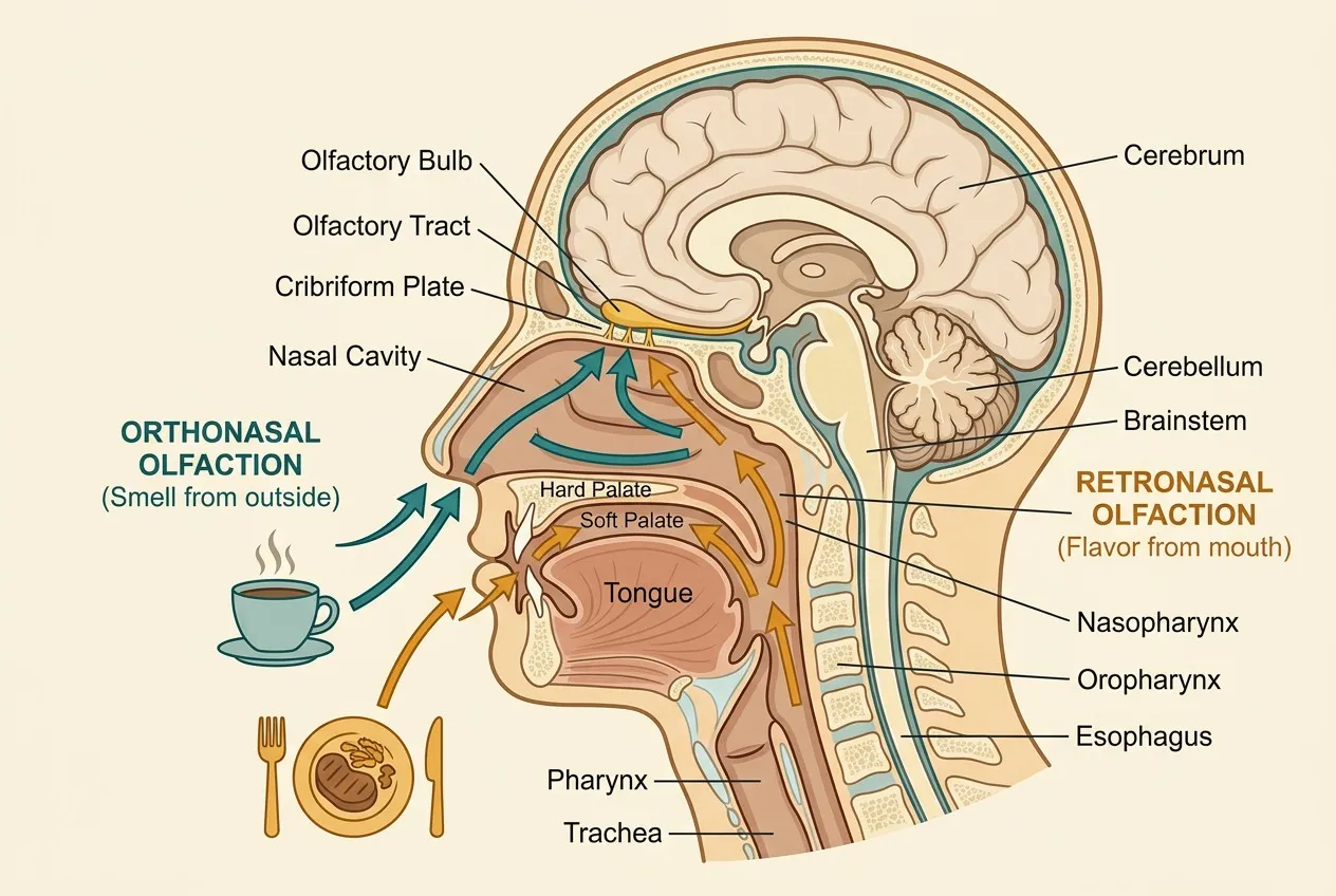 嗅覺前鼻腔與後鼻腔路徑解剖圖